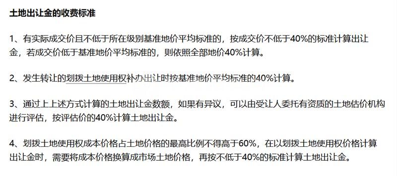 商鋪土地出讓金標準是多少